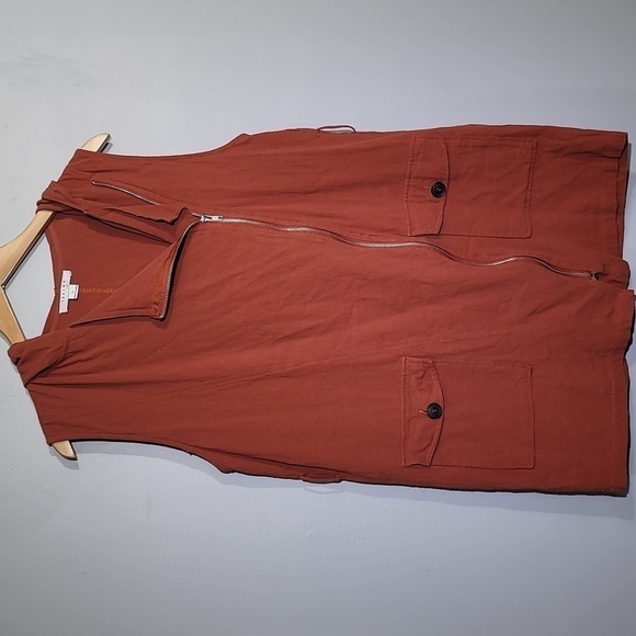 WOMEN'S Rust Burnt Orange Hooded Bohemian Anorak Jacket Vest - Picture 1 of 8